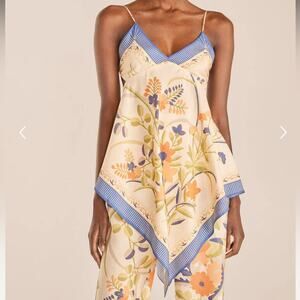 Rebecca Taylor Phoenix Silk Handkerchief Cut Habotai Floral Tie Back Top